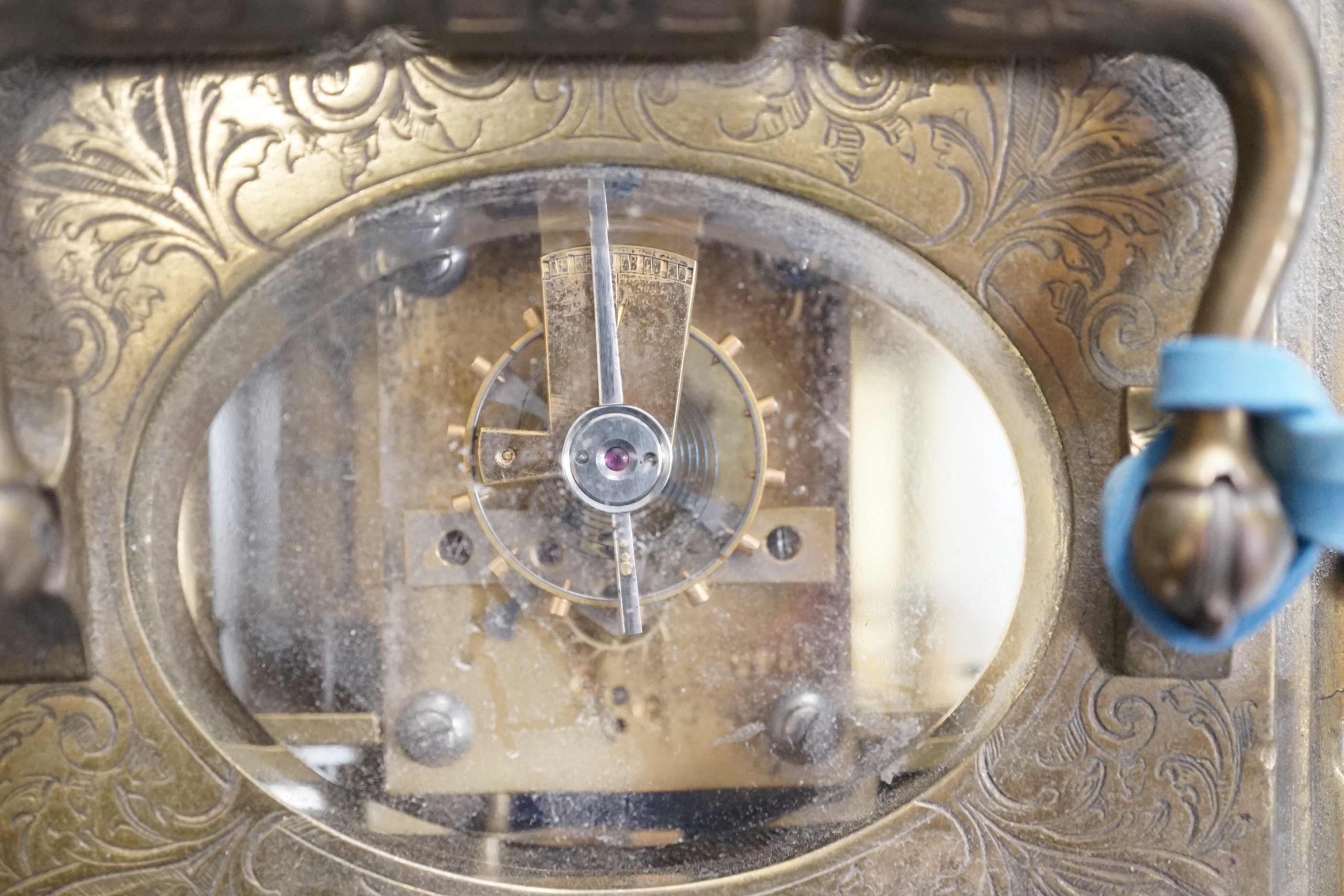 A late 19th century brass carriage clock, 12cm high